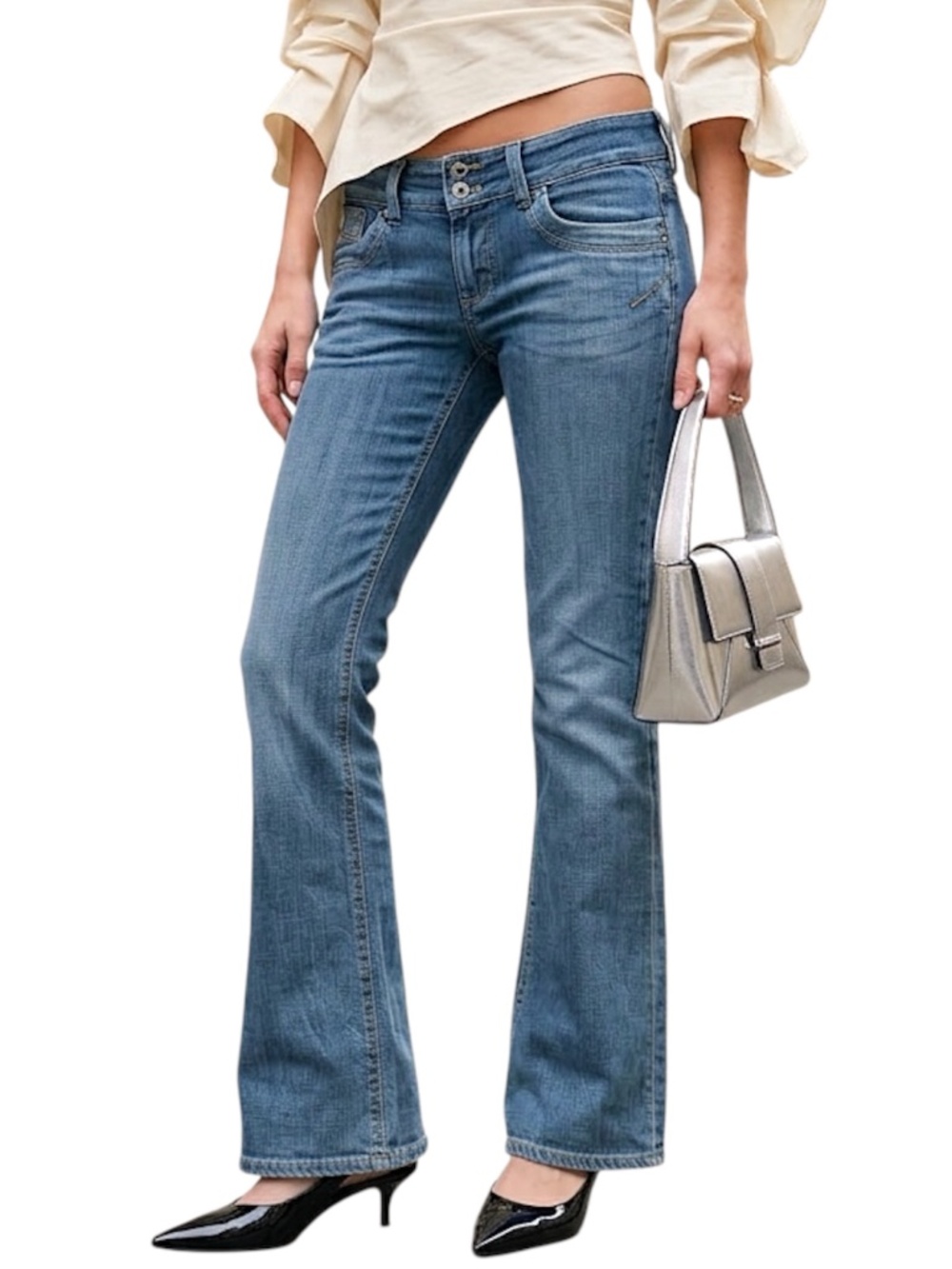 Y2K DIESEL Italian made rigid low rise flare bootcut long inseam blue jeans 27